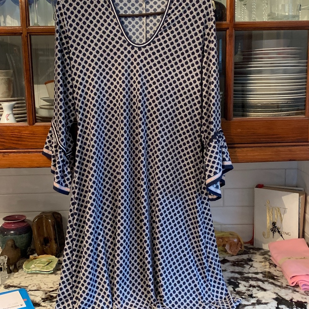 Max Studio Navy and White Geo Print Midi Dress